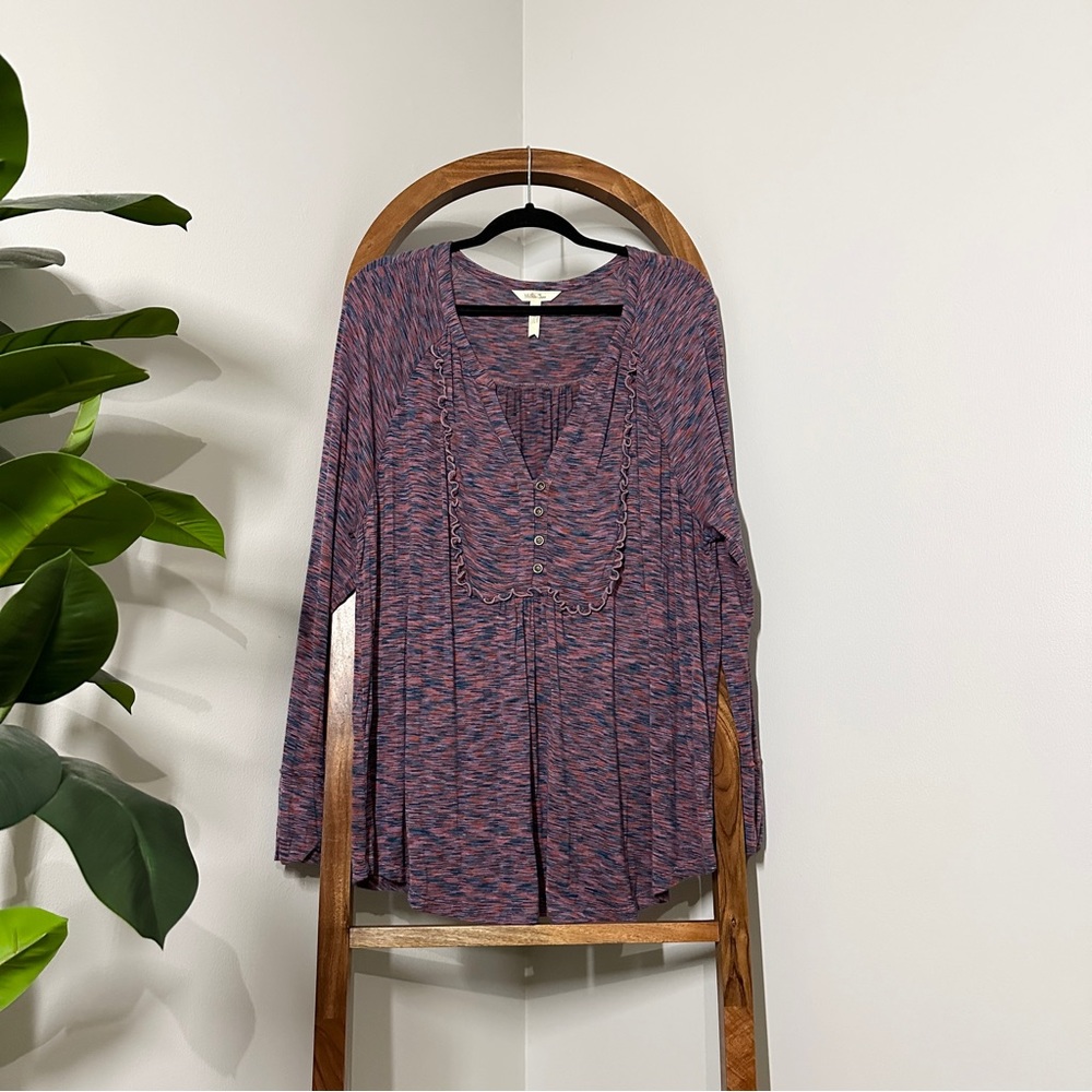 Matilda Jane XXL Purple Planetarium Space Dye Henley Long Sleeve Top